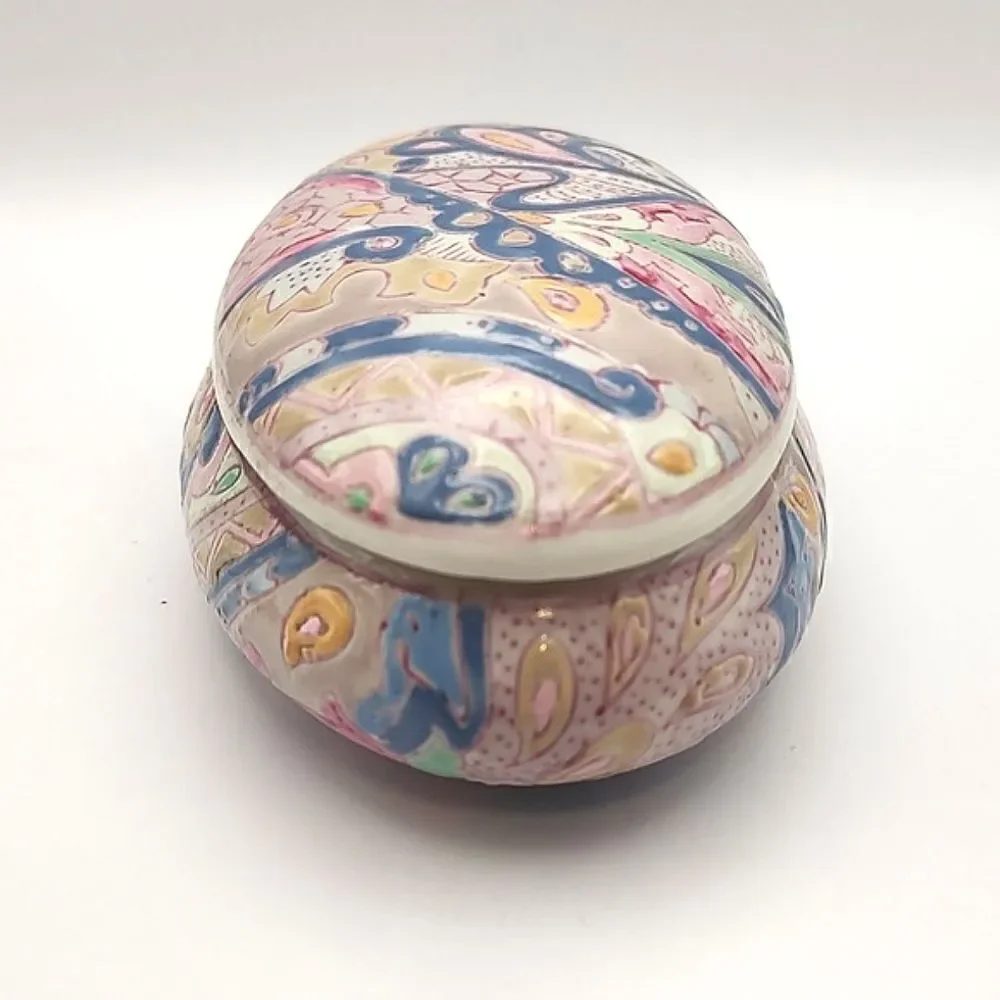 Vintage Hand Painted Oval Lidded Box